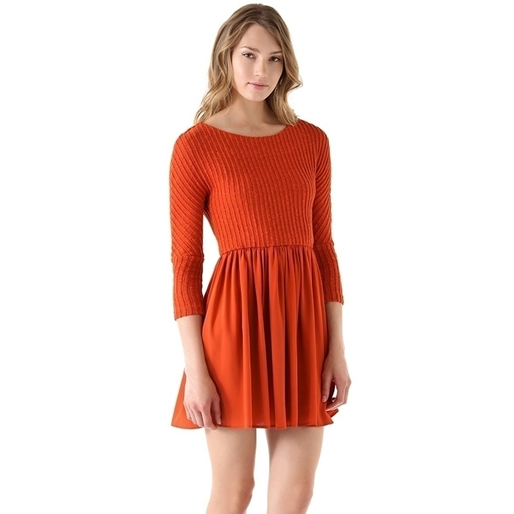 Thakoon Addition Combo Sweater Dress Terra Cotta L